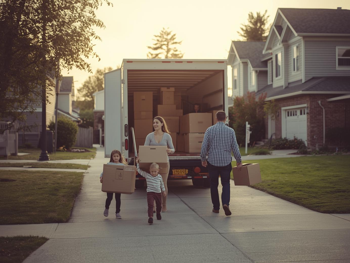 a family moving boxes out of a truck in Kansas City